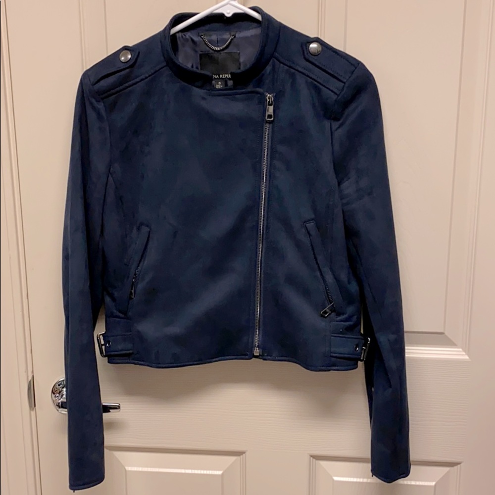 Banana Republic Navy Blue Vegan Suede Moto Jacket